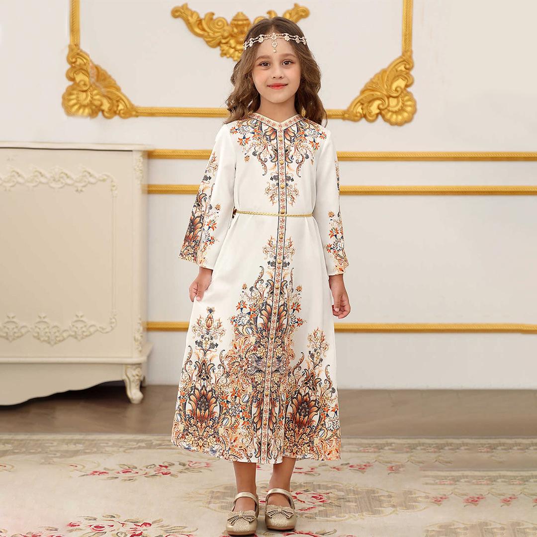 

Платье-халат миди с принтом для девочек с Ближнего Востока 12-13 Years белый