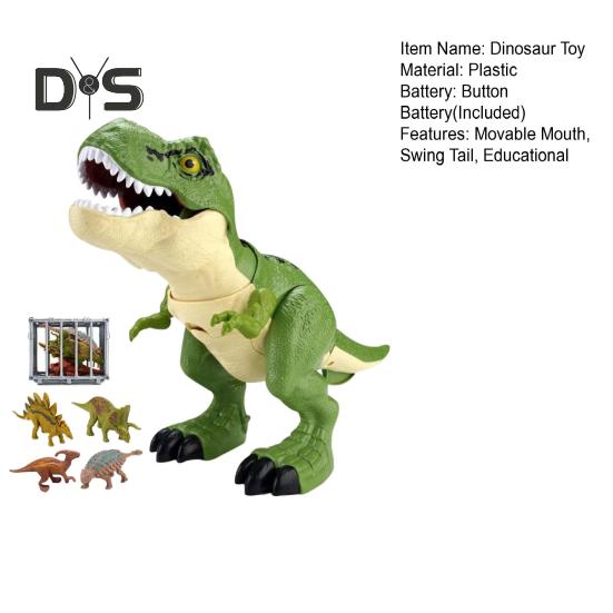 1 Sada Polykajícího Řvoucího Dinosaura Hračka s Klecí Pohyblivá Ústa Mávající Ocas Dětská Akční Figurka Tyrannosaura Rexe Realistický Model Dina Batolata Chlapci