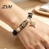 Elegant Retro Gold Spacer Beads Christmas Bracelets for Women, Beaded Charm Stretch Bracelet with Stretchy Bead Girls Card, Holiday Jewelry