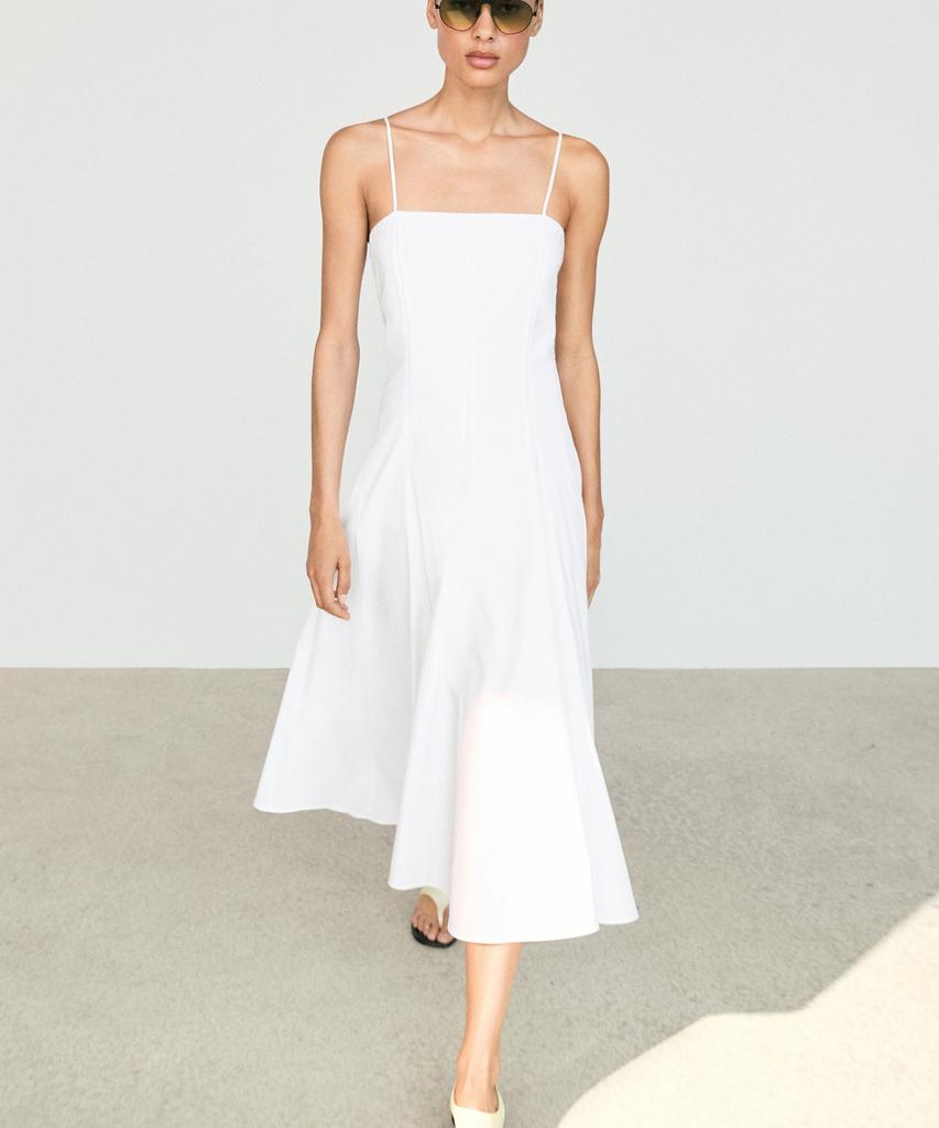 Masimodutti Cotton Poplin Strap Midi Dress