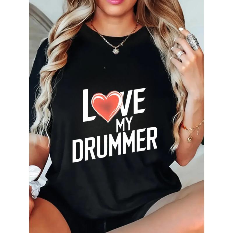 Miluji svého bubeníka Nadrozměrné tričko Černý potisk srdce Pro milovníky hudby a příznivce kapel Běžné nošení