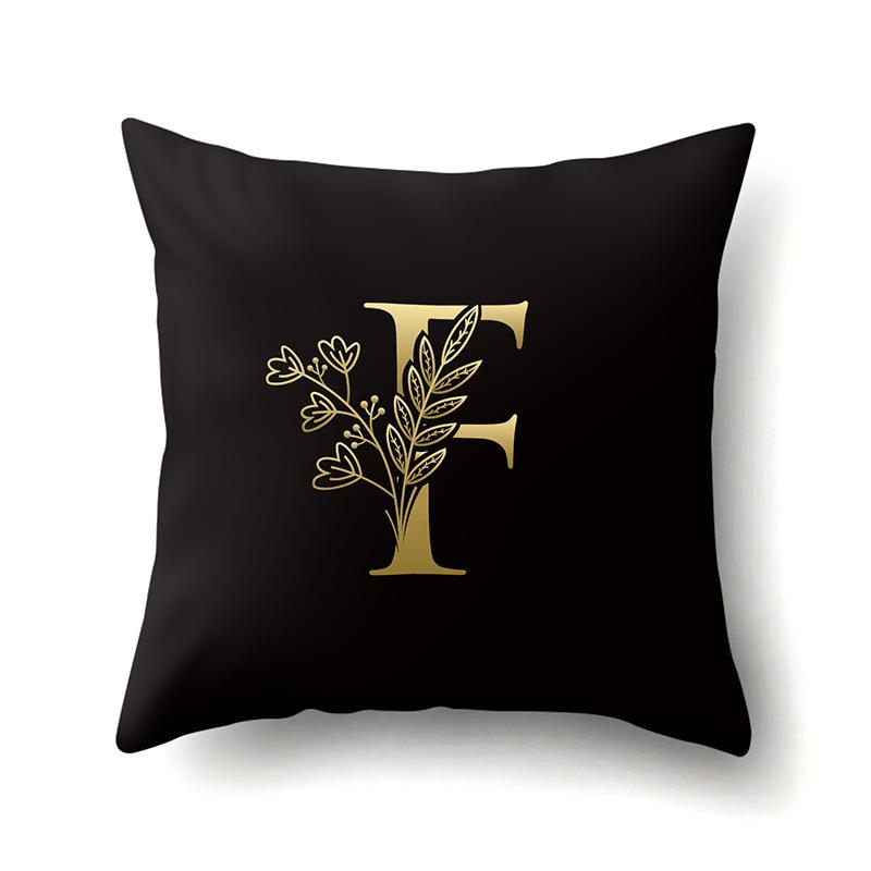 Polyester Pillowcase Car Decoration Black Gold Flower Pillowcase 26 English Letters Home Cushion Cover