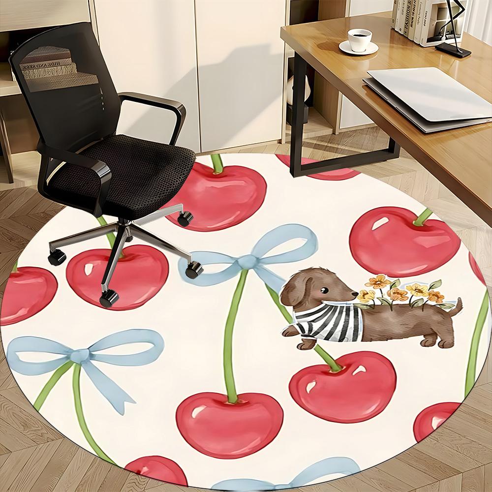 1pc Cherry Dogs Office Round Rug, Non-slip, Soft and Durable Office Rug for Interior Decoration, Perfect for Office, Beautiful Decoration yy260312010