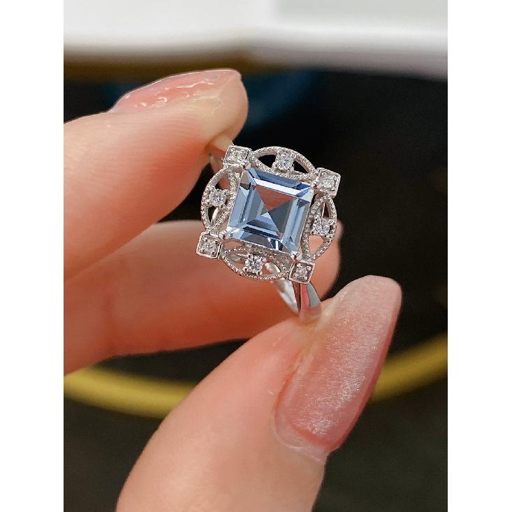 New Geometric Ring Temperament Aquamarine Jewelry 925 Silver Non-fading Wedding Party Birthday Gift Jewellery Wholesale