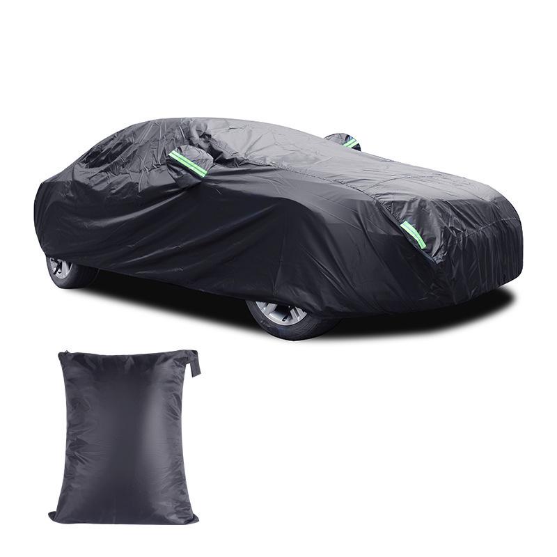 190T Black Polyester Car Cover: Waterproof, Sun Shade, Heat Insulation, Rainproof Protection.