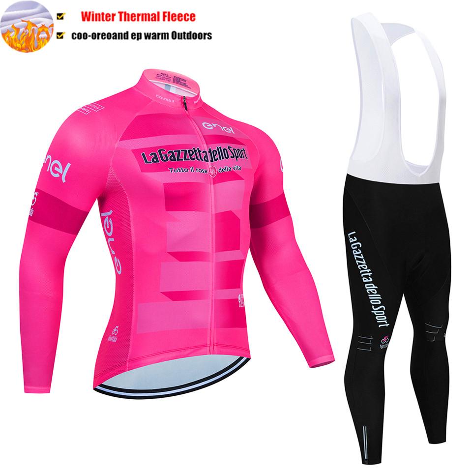 2027 Tour De Italia Giro Invernale Termico Pile Manica Lunga Maglia Ciclismo Set Salopette Ciclismo Abbigliamento Bicicletta MTB Bici