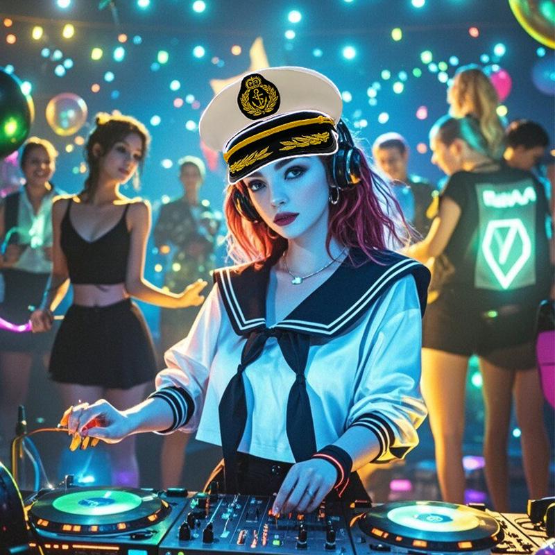 Navy Sailor LED Light-Up Embroidered Captain's Hat for Festivals and Performances