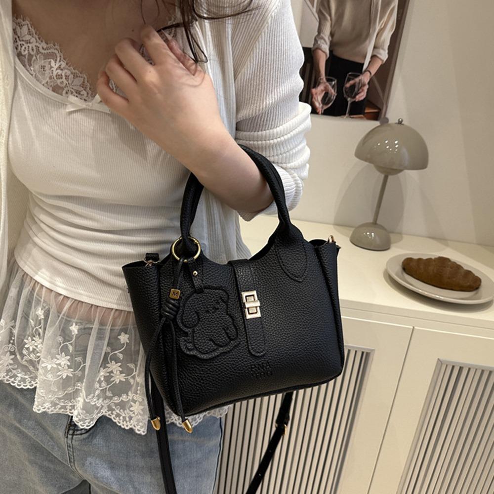 Chic Slant Cross Bucket Bag Cute Women's Tote Bag Korean PU Leather Shoulder Bag  Female