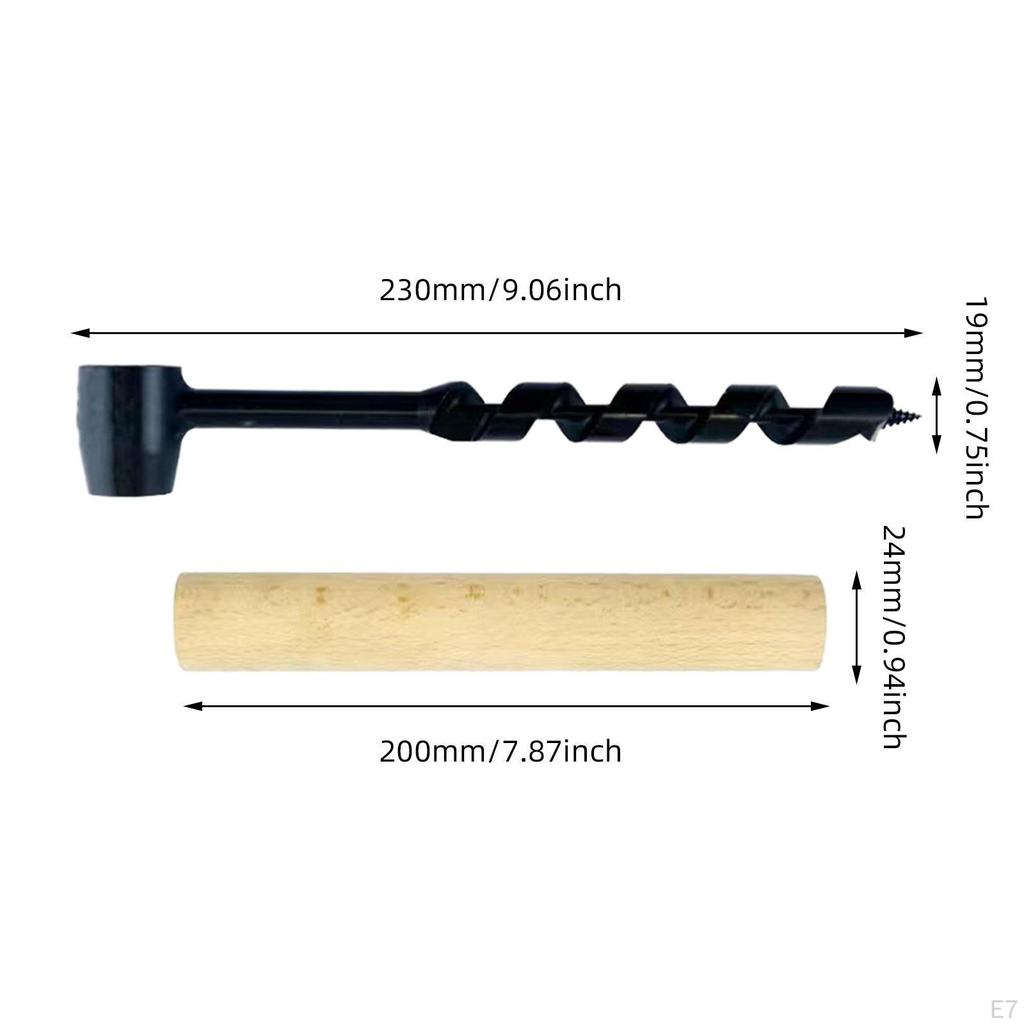 Auger Drill Hand Hole Bit Easy To Use Multipurpose Survival Tool with Wooden Handle for Hiking