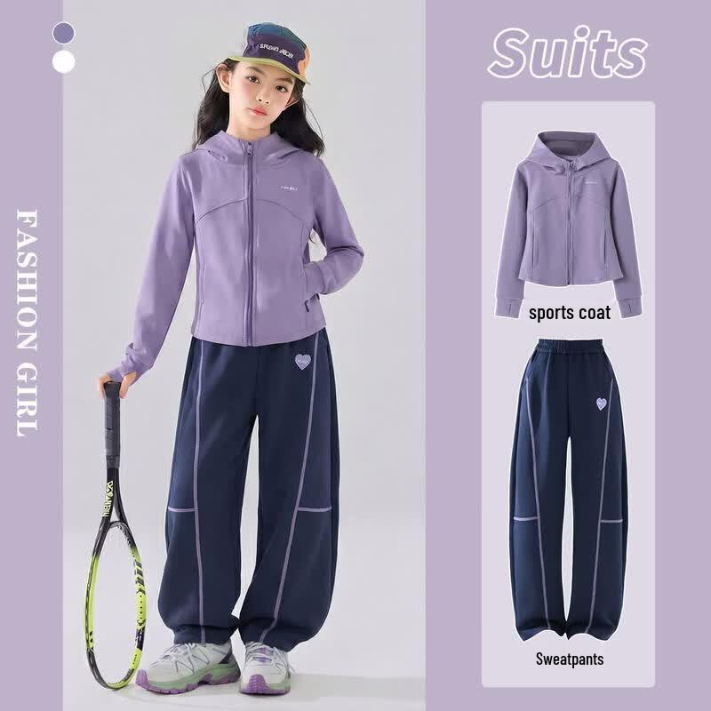 Moonkids Girls' Spring Autumn Hooded Sportswear Set