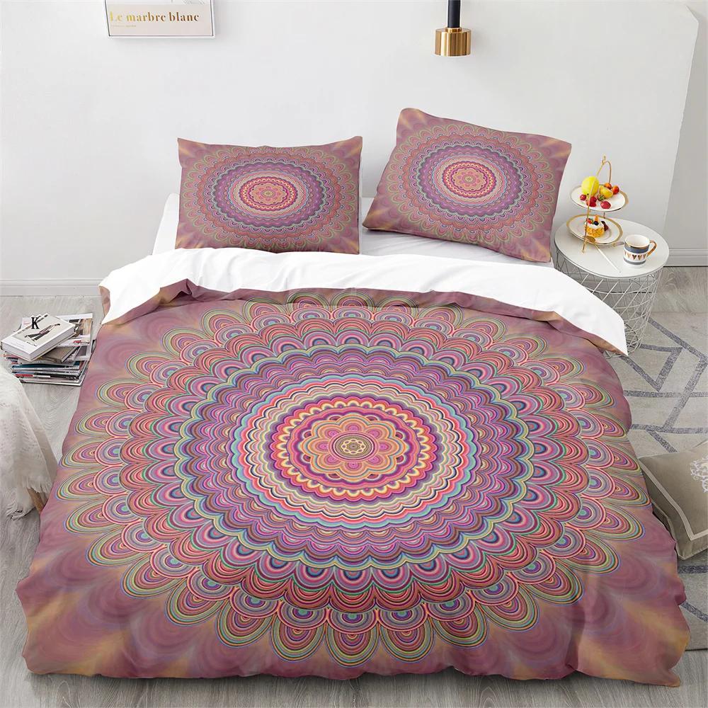 Comforter Bohemian Mandala King Queen Boho Style Lotus Bedding Set For Teens Adults Exotic Tribe 2/3Pcs Polyester