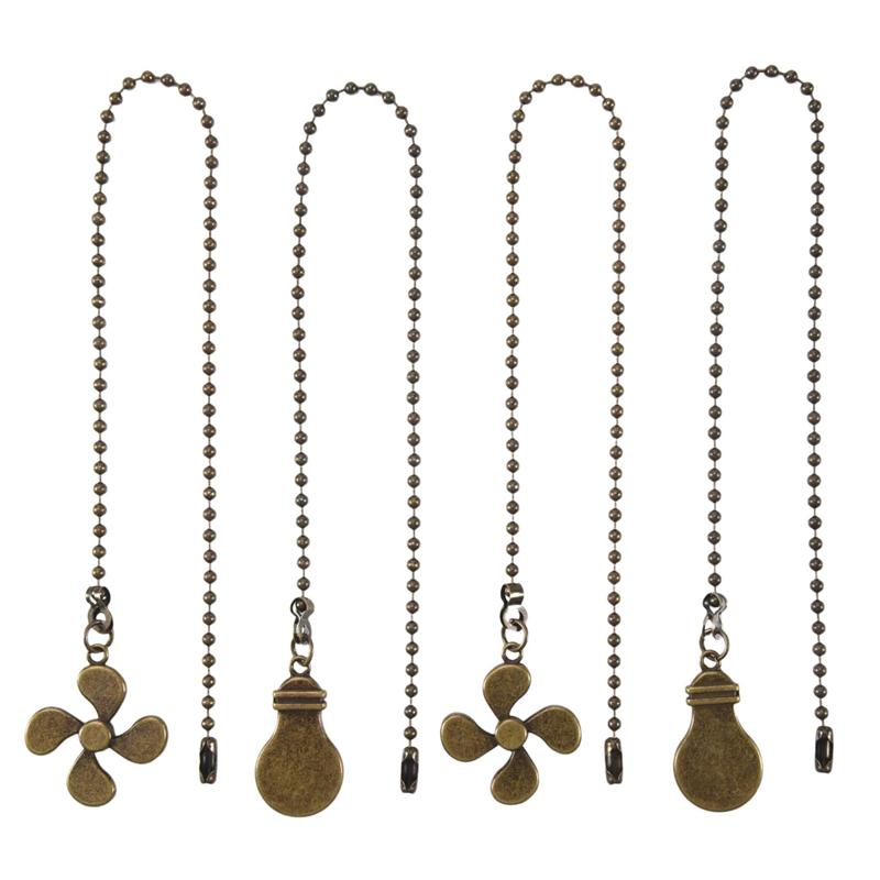 M-Modern-4Pcs Ceiling Fan Pull Chain Set,Bulb And Fan Pattern Pull Chain Extension Fan Pull Chain Pendant 12 Inch