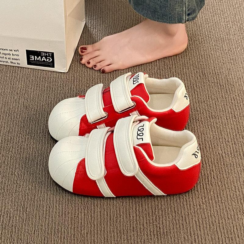 Red Retro Velcro Versatile Platform Agande Training Shoes Women's New Autumn Non-slip Lightweight Board Shoes