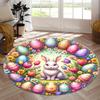 Happy Easter Rabbit Egg Patterned Area Carpet Round Non-Slip Easy To Clean Rug Living Room Bedroom Laundry Outdoor Floor Mat
