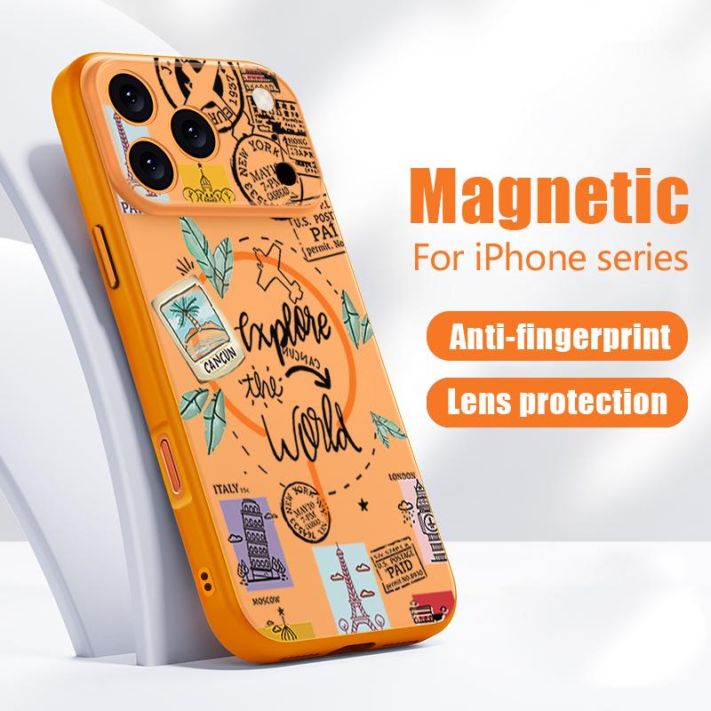 Travel Label Landmark Pattern Case For iPhone 17 Pro Max Magnetic For Magsafe Skin Feeling Cover For iPhone 16 15 14 13 Pro Max