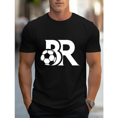 Europäische Größen Fußballmuster Print T-Shirt - Leicht dehnbar, Reguläre Passform, Lässiges Sportshirt, Leichtes Design