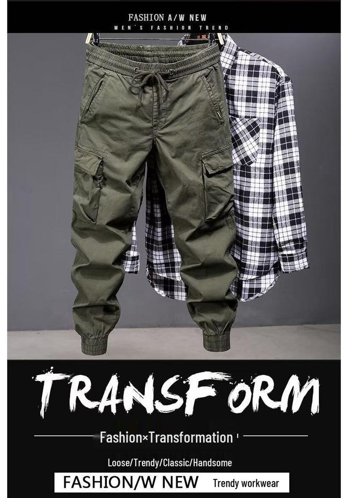 Men's Tactical Cargo Jogger Pants - Military Green, Outdoor Casual for Spring & Autumn Hiking