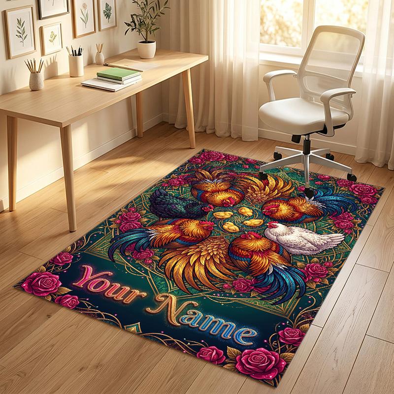 Floral Garden Theme Crystal Velvet Rug Personalized Custom Name Text Soft Floor Mat Home Decor