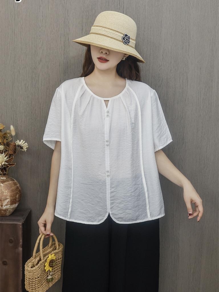 Summer New Modal Cotton Linen Loose Oversized V-Neck Sweatshirt Shirt Women's T-Shirt