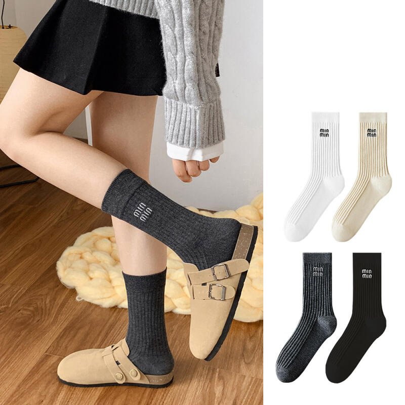 Lurian Basic Point Embroidery Long-Neck Daily Socks R274 gray