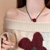 Jiang Yan Velvet & Agate Flower Beaded Necklace for Women - Japanese Korean Style, High-End Clavicle Chain.