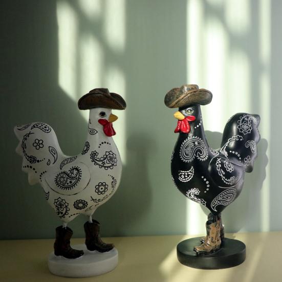 Cowboy Rooster Resin Figurine Cartoon Boot Cock Statue Animal Sculpture Home Office