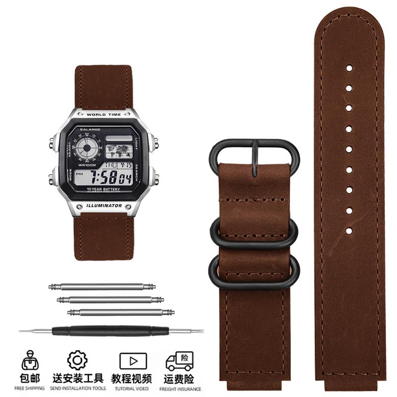 Vintage Rindsleder Armband für Casio Kleines Quadrat Armband AE-1200 AE1200AE-1300/F-108/W-216H A159 A158 A168 F91 Uhrenarmband 18mm