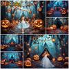 Mocsicka Halloween Photo Backgrounds Shooting Props Terror Forest Tree Tent Bat Jack-O-Lanterns Party Decor Photography Backdrop