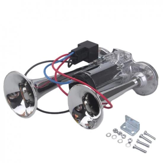 Dual electric air horn kit with compressor, 12V 24V 600DB super loud dual horn speakers for vehicle, car, truck, and boat