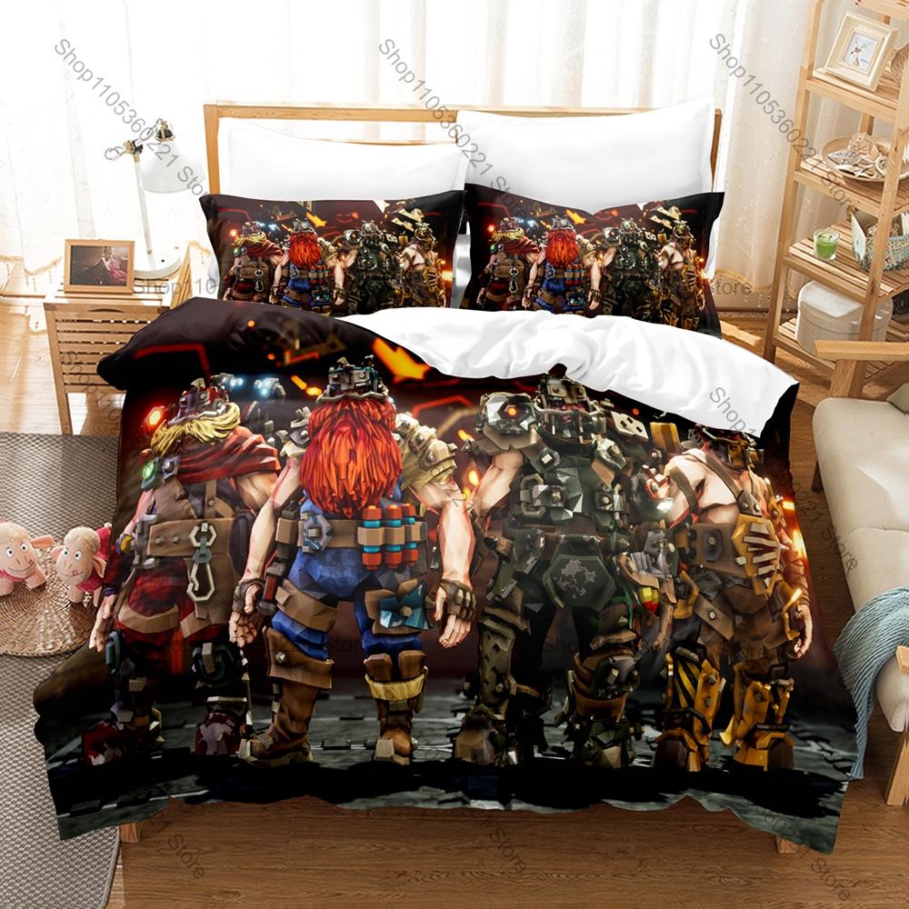 Deep Rock Galactic Dark Cave Space Mining Game Bedding Set Duvet Cover + 2 Pillowcases Teen Gaming Room Decor