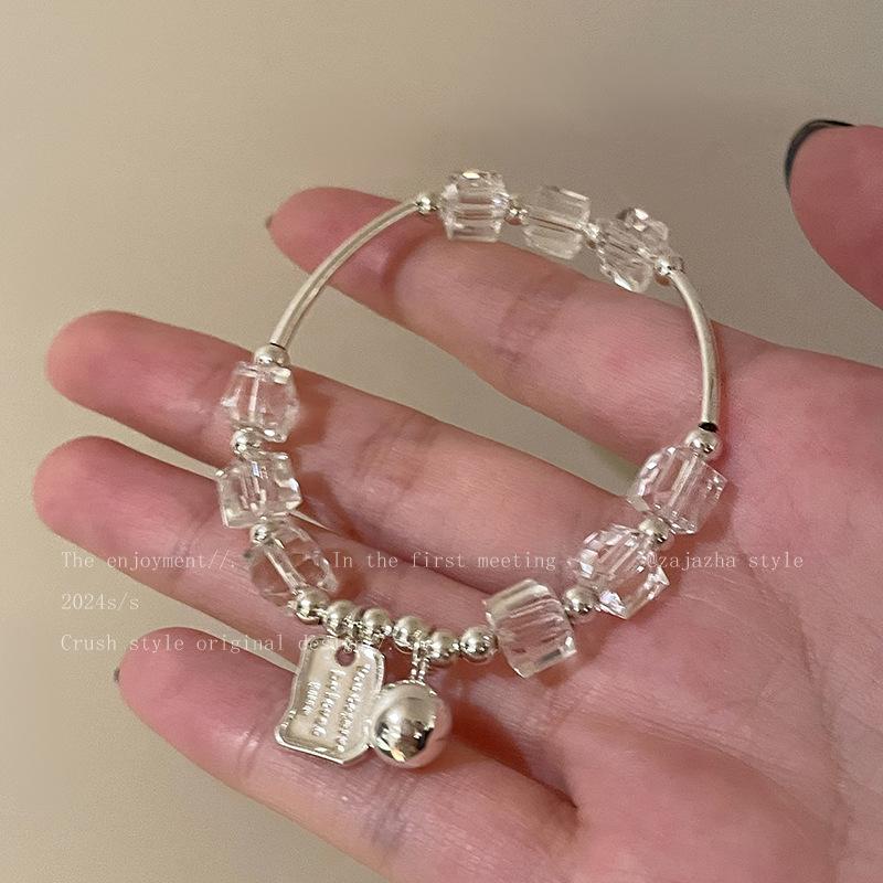 Glass Crystal Square Pendant Bracelet Fashionable Light Luxury High-end Bracelet Temperament Versatile Niche Jewelry Women