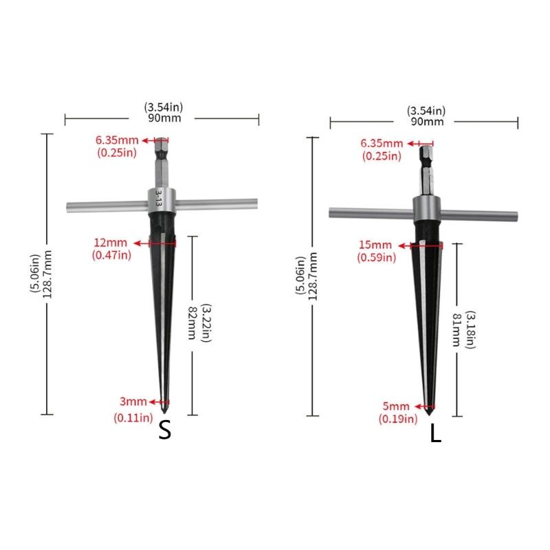 Universal 1/4'' Hex Shank Reamer T-Handle Taper Reamer Hand Tool For 3-13mm & 5-16mm Reaming for Woodworking