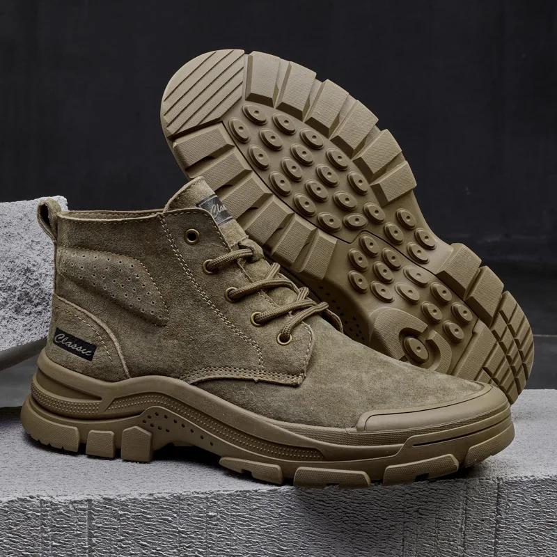 Men'sClassic Outdoor Boots,Casual Luxury High-top Sports Shoes,Genuine Leather Winter Platform Snow Boots,Motorcycle Ankle Boots