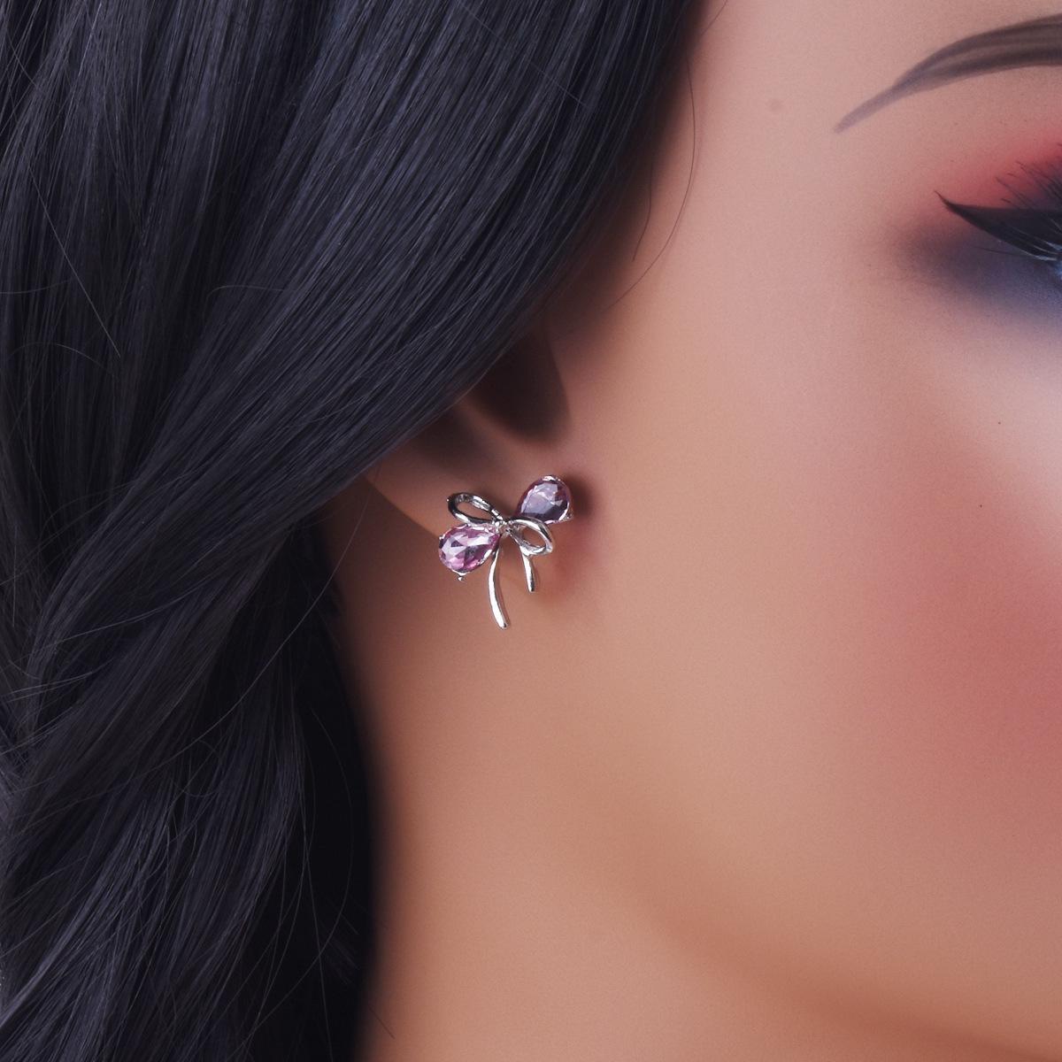 Pink Zirconia Bow Stud Earrings - Romantic & Fashionable Jewelry