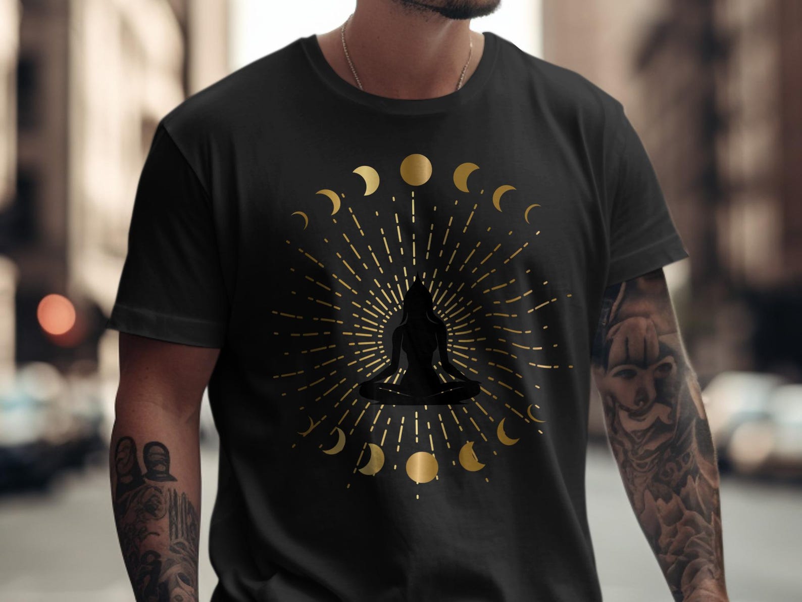 Meditation T-Shirt Faux Gold Moon Phase Yoga Lover Tee S