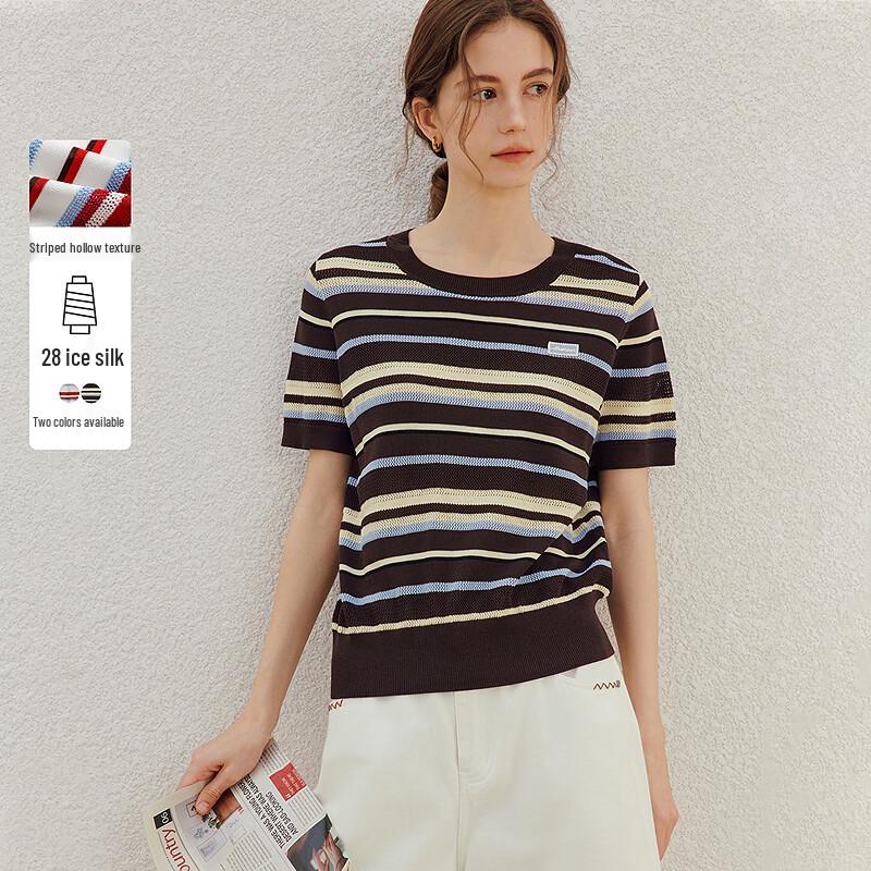 INMAN Women s Ice Silk Striped Knit Top M