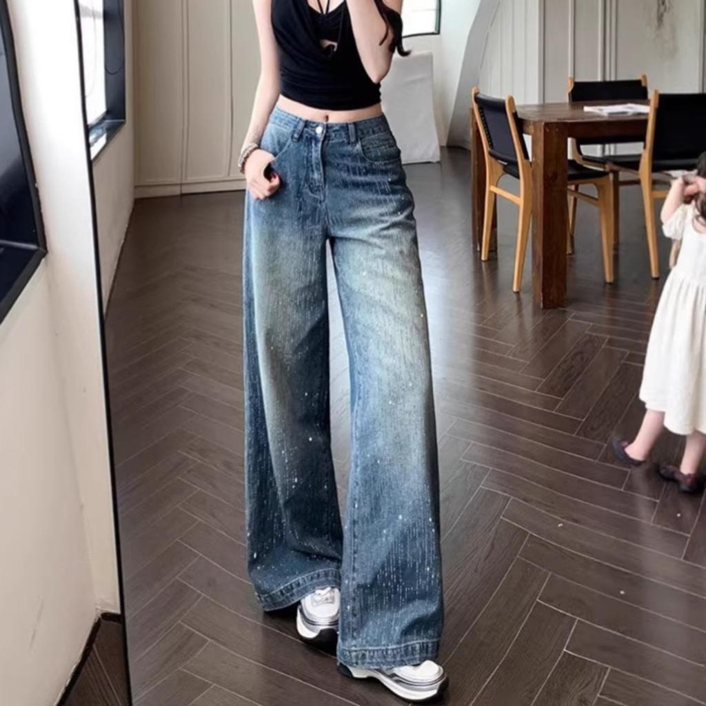 Women's Low Waist Loose Fit Straight Leg Denim Jeans Casual Streetwear Pants