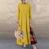 Women's Maxi Dress Round Neck 3/4 Sleeves Long Dress Casual Patchwork Floral Print A-line Dress