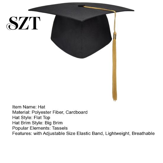 Unisex Graduation Cap with Tassel Bachelors Hat Adjustable Size Elastic Flexible Band Dress Accessory Master Degree Ceremony
