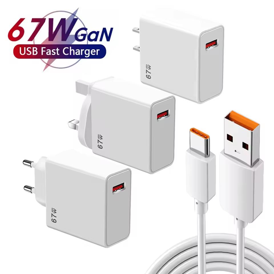 67W GaN USB Charger Fast Charging Charger Type-C Data Cable Mobile Phone Wall Travel Adapter For Samsung Huawei