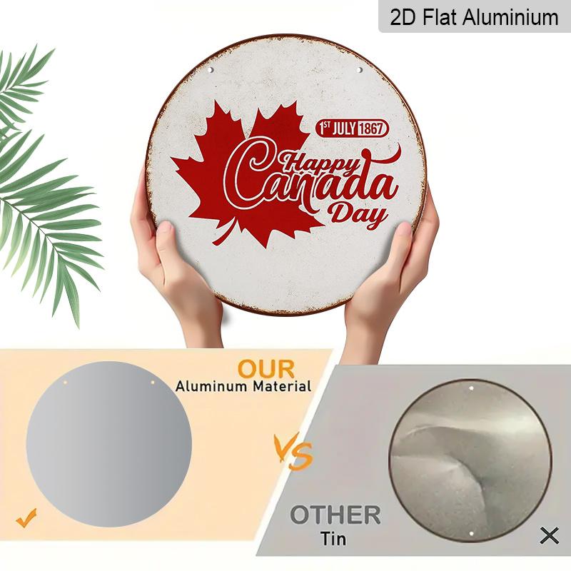 2D Flat - 1pc Round Metal Aluminum Sign, Retro Plaque for Canada Day, Canadian Maple Leaf Decorative Sign, Suitable for Canada Day Celebration