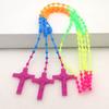 Fashion Rosary Beads Cross Pendant Necklace Women Link Chain Plastic Material Necklace Girl Religious Jewelry Party Gift