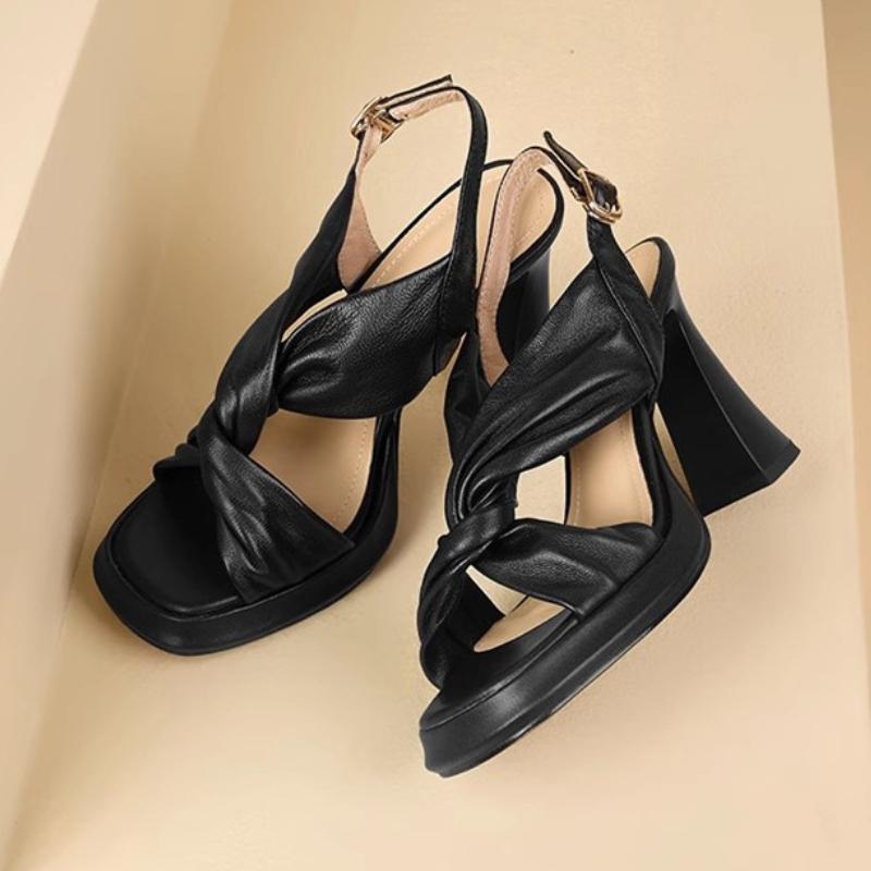 

Fashion Women s Super-high Heels Sandals Designer Heeled Shoes 2025 Summer Fashion New Slingback Pumps Shallow Chunky Sandalias De Mujer 34 чёрный