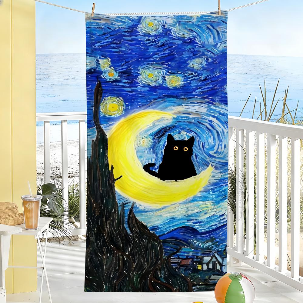 Asciugamano Stampa Gatto Arte Van Gogh Asciugatura Rapida Morbido Yoga Nuoto Fitness Alpinismo Grandi Asciugamani da Spiaggia