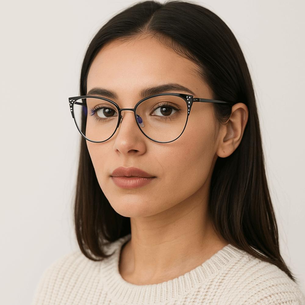 Transparent Square Frame Myopia Glasses Rhinestone Studded Computer Eyewear  Student