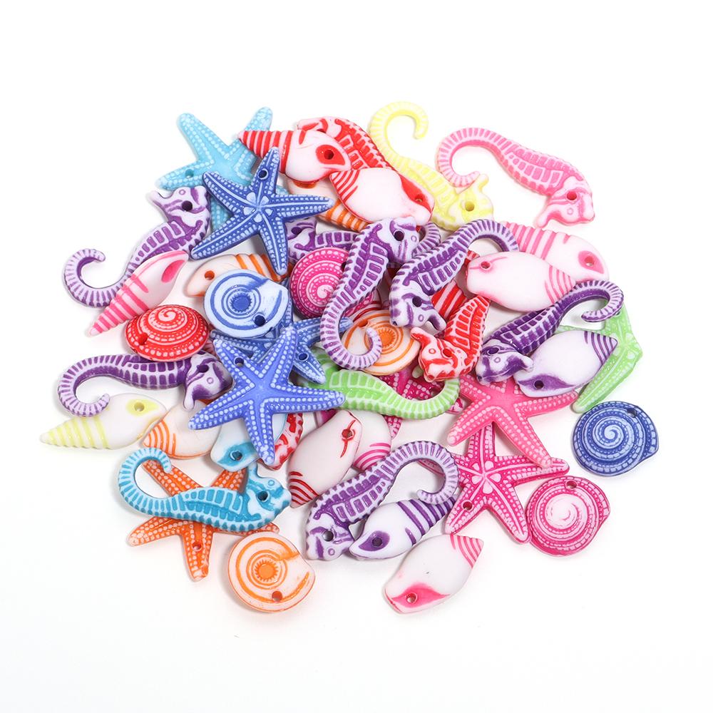 100pcs Conch Sea Shell Beads for Jewelry Making Ocean Acrylic Beads Starfish Anklet Bracelet Necklace DIY Handmade Accessories