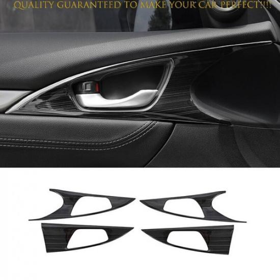 For Honda Civic 10th 2016-2022 Black Titanium Inner Door Handle Cover Trim 4pcs
