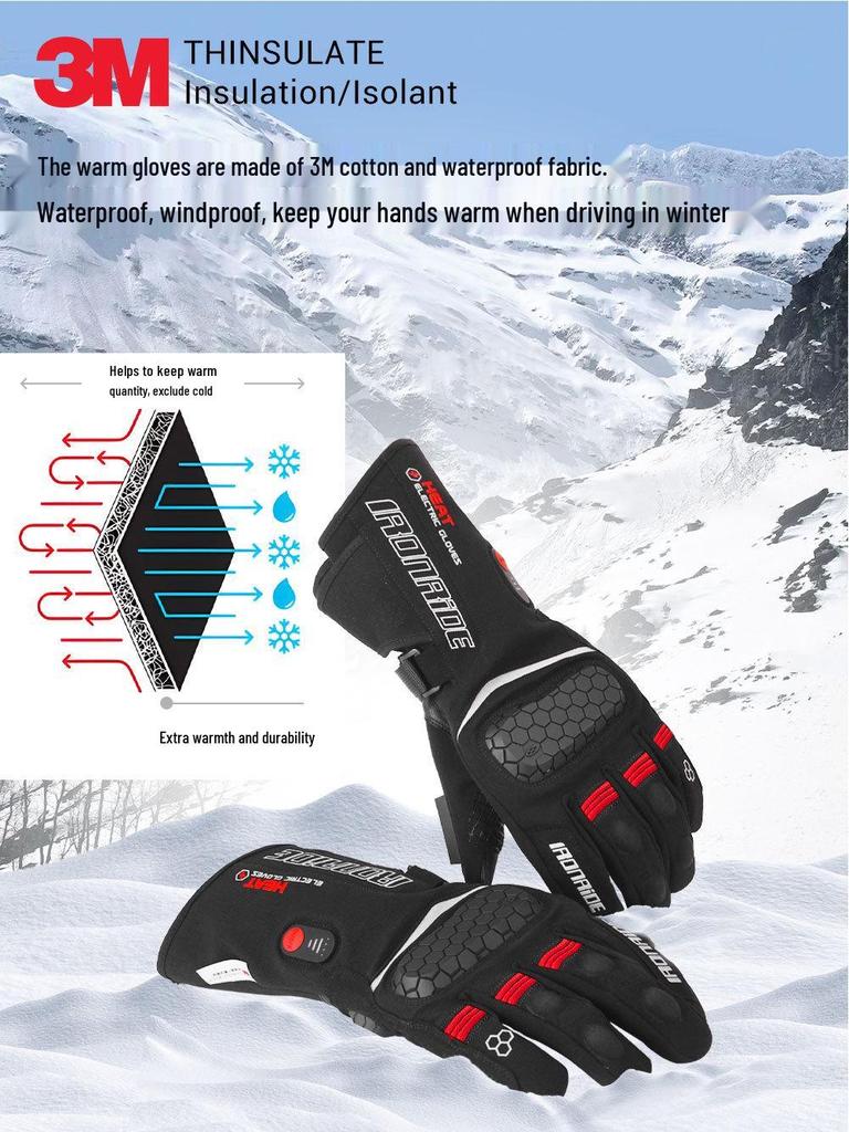 Motorcycle Heated Winter Gloves: Touchscreen, Thinsulate, Velvet-Lined for Skiing and Outdoor Use