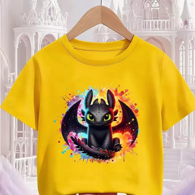 Toothless Kid T-ShirtDragon Graphic Tee,Short Sleeve Cotton Crewneck,Colorful Art Print,Daily Casual Wear,