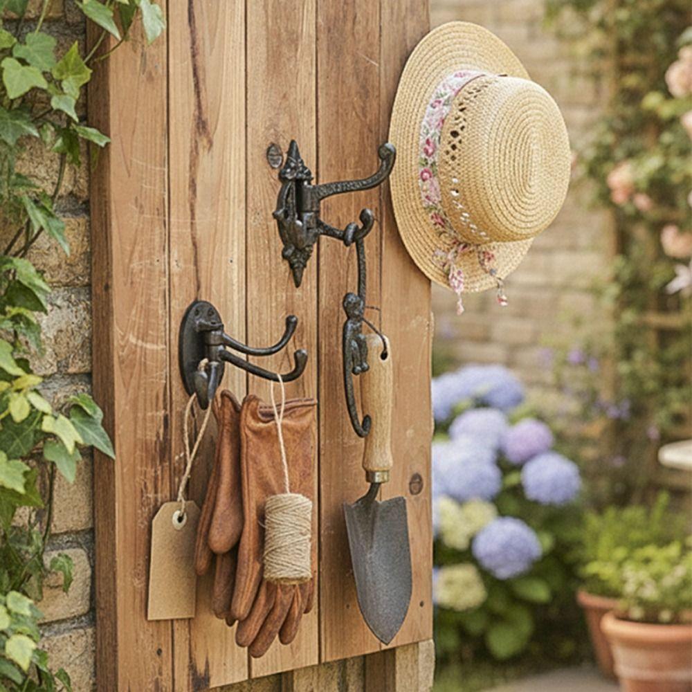 Retro Three Layers Wall Hooks Rotatable Wall Decoration Entrance Hook Iron Hook Home